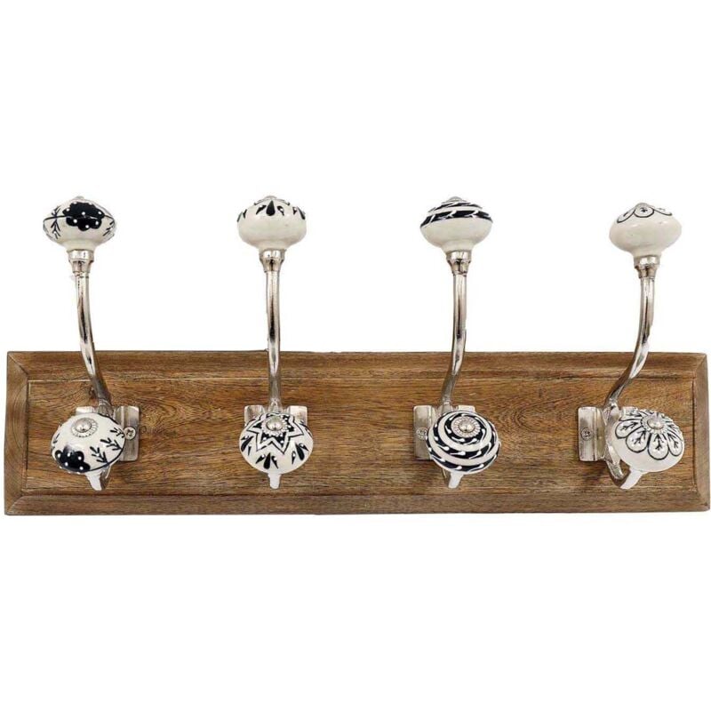 SIL - Patère en bois 8 crochets en céramique 44 cm Modèle 3