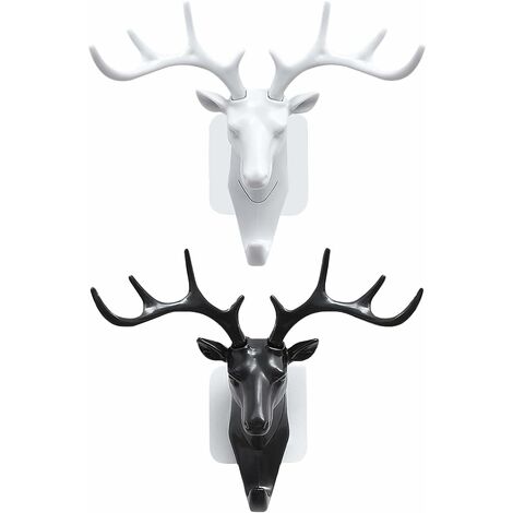 Patère en Bois de cerf, décoration créative d'art à la Maison rétro, clé en résine Crochet en Bois de cerf Crochet Mural [1 Noir + 1 Blanc]