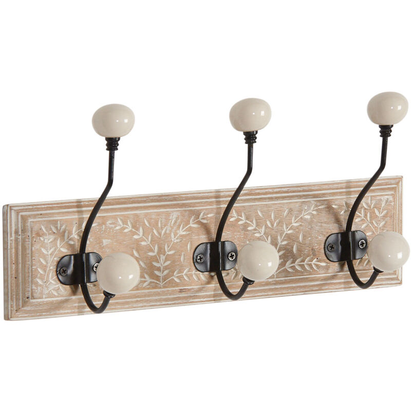 Patère en manguier motif feuilles 3 crochets 3 crochets