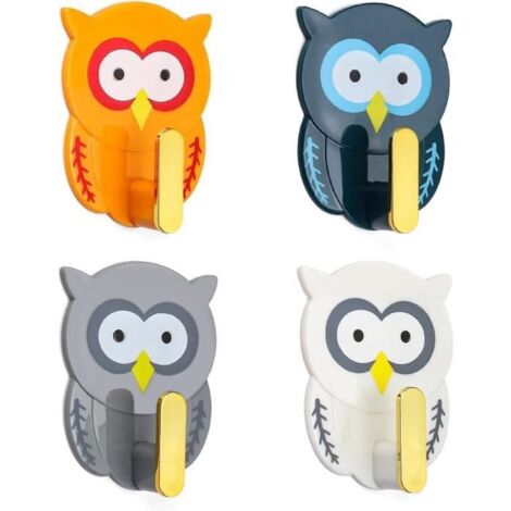 Patère - Hibou - 4 Pcs - Crochets Adhésifs - Décoration Murale - Enfant