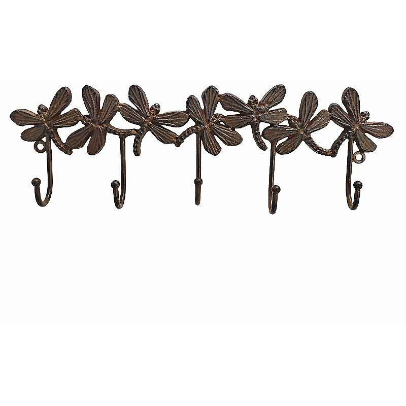 Patère libellules marron fonte 37x4x12cm