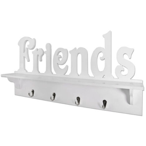 Patère Murale 4 Crochets "Friends" 60cm Blanc