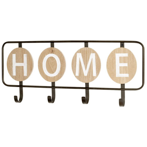 Patère Murale 4 Crochets "Home" 50cm Noir & Chêne