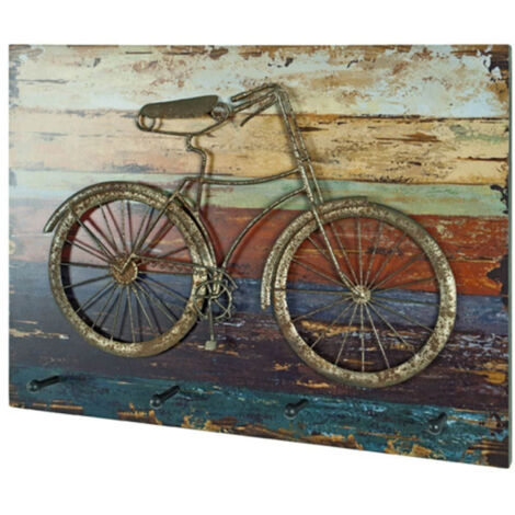 Patère Murale 4 Crochets "Vélo" 53cm Multicolore