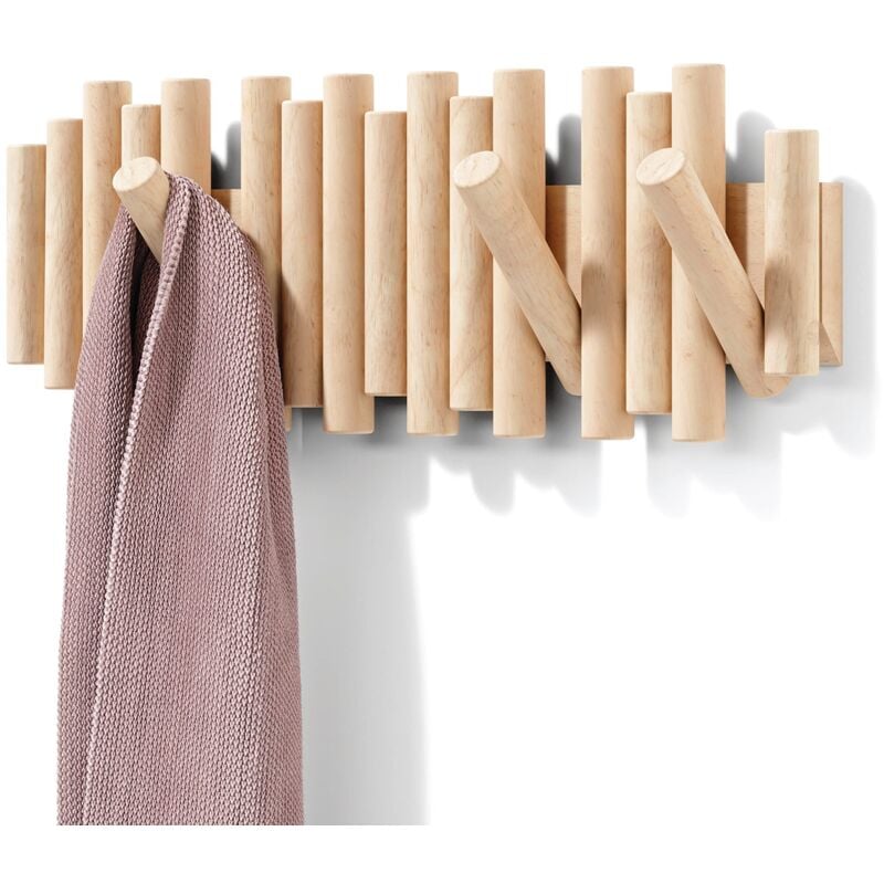 Beijiyi - Patère Murale 5 crochets, en Bois Naturel, 37,1x16,5x4,4 cm