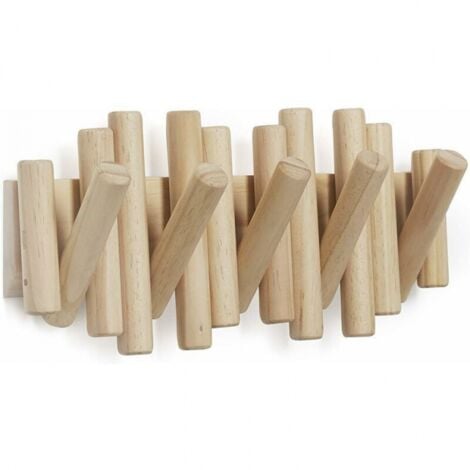 SERBIA Patère Murale 5 crochets, en Bois Naturel, 37,1x16,5x4,4 cm