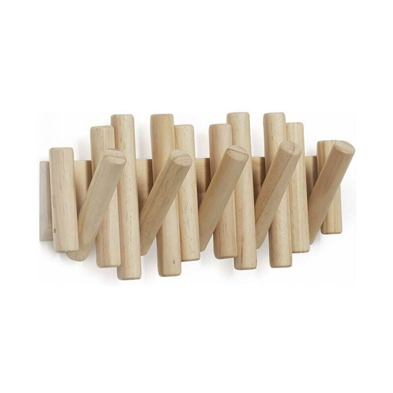 Trimec - Patère Murale 5 crochets, en Bois Naturel, 37,1x16,5x4,4 cm