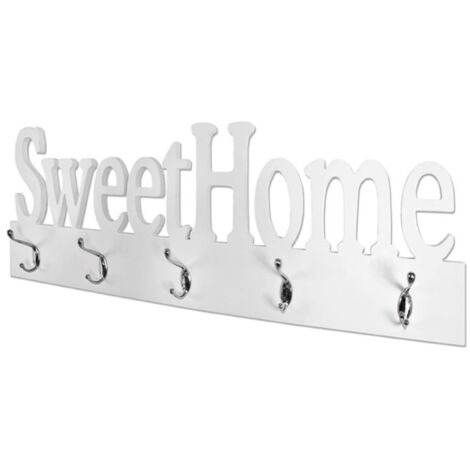 Patère Murale 5 Crochets "Sweet Home" 74cm Blanc