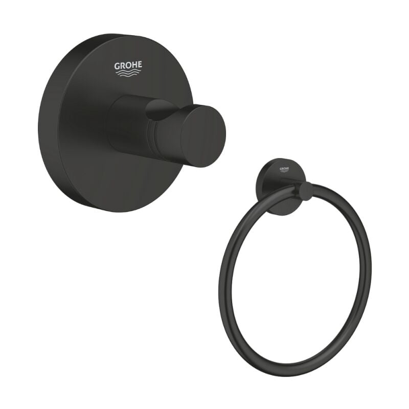 Grohe - Patère murale + anneau porte serviettes Start noir mat