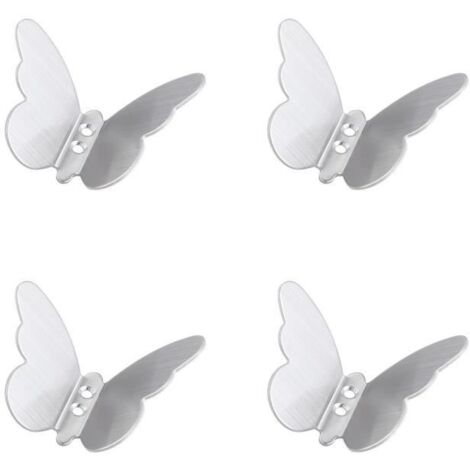 Patère Murale - Argenté - 4 Pcs - Métal - Design Papillon - Décoration Contemporaine