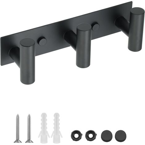 Patère Murale avec 3 Crochets Pratique, en SUS304 Acier Inoxydable, Longueur 20 CM, Robuste et Durable, Porte Manteau Mural Noir Pour Suspendre des Serviettes, des Vêtements