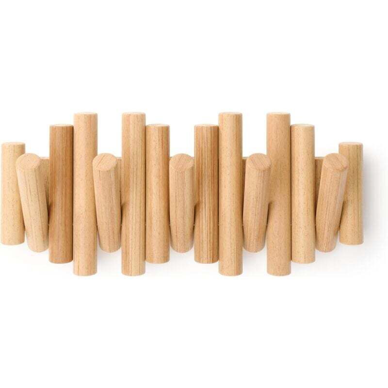 Patère murale avec 5 crochets, bois naturel, 37,1 x 16,5 x 4,4 cm (coloris bois)
