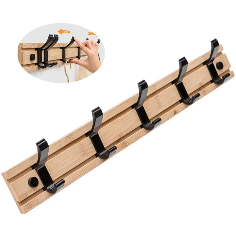 Csparkv - Patère Murale de 5 Crochets Mobile, Patères Porte Manteaux Crochet Mural pour Serviettes Chapeau Suspendre Manteaux écharpes Sacs à Main et