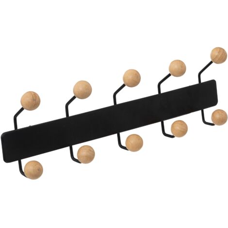Patère murale en bois 10 accroches Noir 44x14 cm