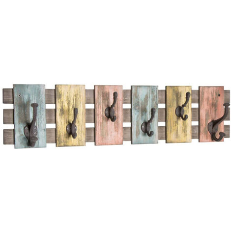 Patère Murale en Bois "6 Crochets" 81cm Multicolore