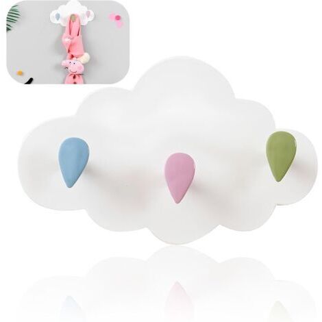 Patère Murale Enfant Forme Nuage - 3 Crochets Porte-Manteau, Installation Sans Perçage pour Chambre d’Enfant