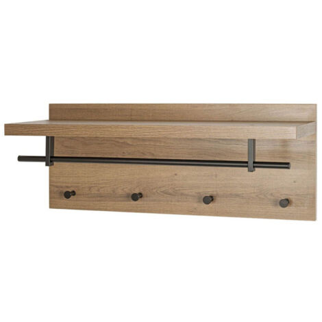 Patère Murale & Étagère "Miranda" 75cm Chêne Foncé & Noir