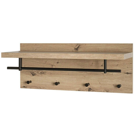 Patère Murale & Étagère "Miranda" 75cm Chêne & Noir
