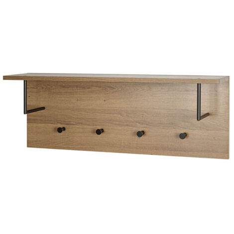 Patère Murale & Étagère "Miranda" 80cm Chêne Foncé & Noir