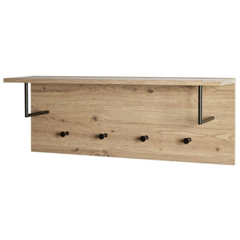 Patère Murale & Étagère "Miranda" 80cm Chêne & Noir