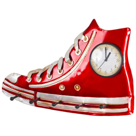 Patère Murale & Horloge Design "Baskets" 50cm Rouge