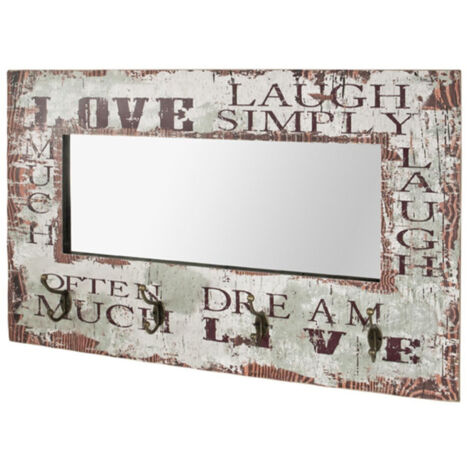 Patère Murale & Miroir "4 Crochets" 80cm Naturel