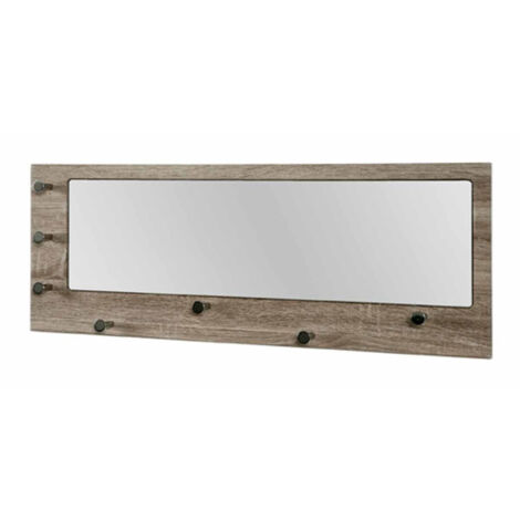 Patère Murale & Miroir "Bora" 80cm Chêne Foncé