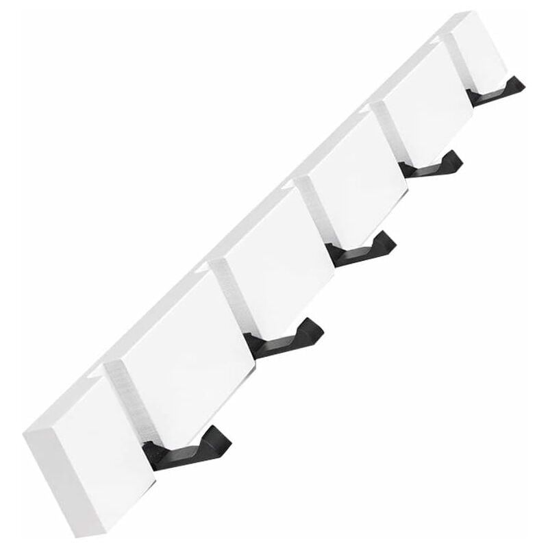 Patère Murale Porte Manteau Mural en Bois avec Pliable Crochet pour Suspendre Echarpes Sacs à Main Parapluies Serviettes Vêtements (5 Crochet, Blanc)