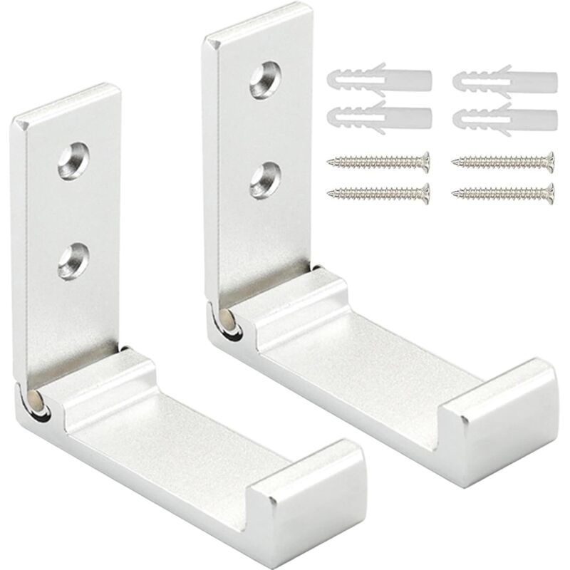 Patère pliable en aluminium, crochet mural pliable pour vêtements, casque audio, lot de 2 (argenté)