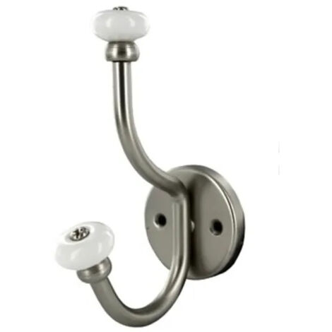 Patère porte manteau mural 2 têtes – Aluminium et porcelaine blanche – Fixation à vis pour accessoires – Design moderne – Cime