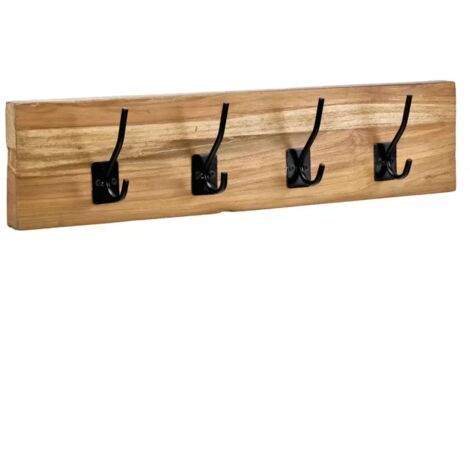 Patère / Porte-manteau mural bois de teck 8 accroches en métal - KOVU