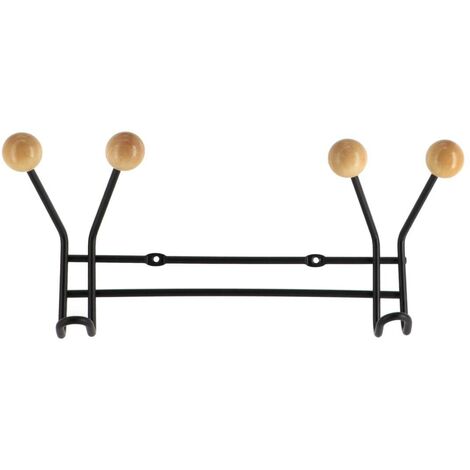 Patère Porte-serviettes 6 Crochets en métal Noir et Bois - TENDANCE