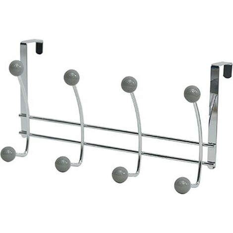 Patère Porte-serviettes 8 Crochets Gris en métal et céramique - à suspendre sur porte - TENDANCE