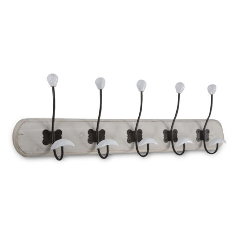 Patère portemanteau 10 accroches - Bois - Blanc - Décoration d'Autrefois