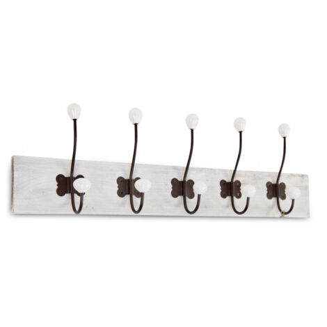 Patère portemanteau 10 accroches - Bois - Blanc - Décoration d'Autrefois