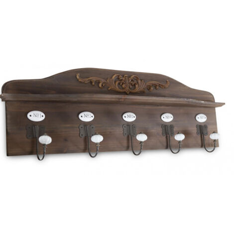 Patère portemanteau 5 accroches - Bois - Marron - Décoration d'Autrefois