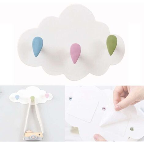 Patère pour Porte-Manteau Enfant Nuage Installation sans Perçage Crochet Mural de Portemanteau mural pour enfant avec 3 crochets pour Cuisine Salle de Bain