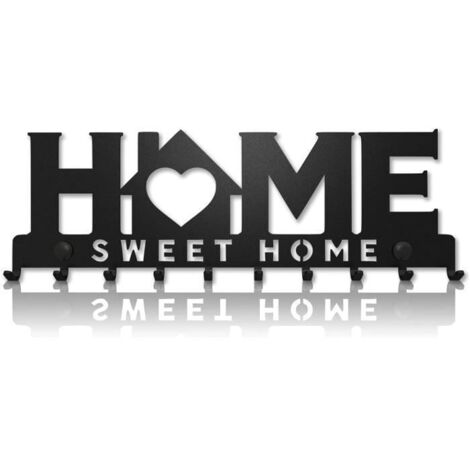 Patère - Sweet Home - Porte-Clés Mural - 10 Crochets - Métal - Noir