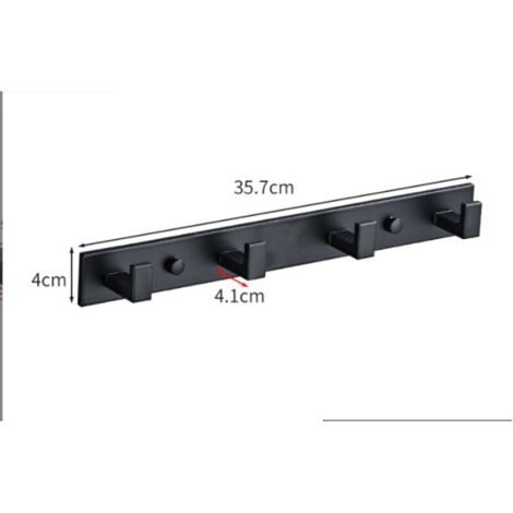 Patères, barre avec 4/5/6 patères en acier inoxydable, patères, portemanteau mural, patères multi-usages pour salles de bains, cuisines, couloirs et chambres à l'intérieur/extérieur, noir (4 patères)