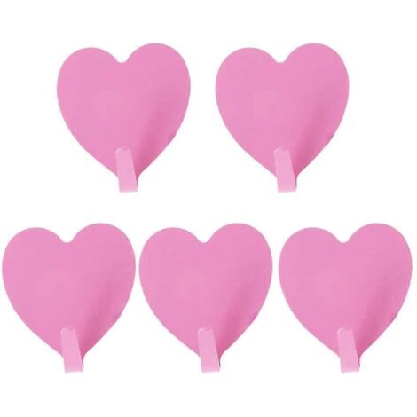 Patères murales en forme de cœur, crochets de placard, porte-manteaux multifonctionnels auto-adhésifs, accessoire de rangement pour la maison, rose, lot de 5