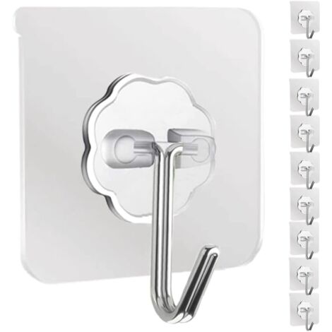 Patères murales, lot de 10, robustes, auto-adhésives, transparentes, pour cuisine, salle de bain, bureau, dressing, porte-manteaux, porte-serviettes, porte-clés - RAPANDA