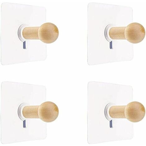 Patères Murales Naturel Mini Crochet Auto-Adhésif Patère en Bois pour Peignoir Chapeau Vêtements Support Mural Crochet Cintre Porte-Serviettes Chambre Décoration Bois Crochet Polyvalent 4 PCS