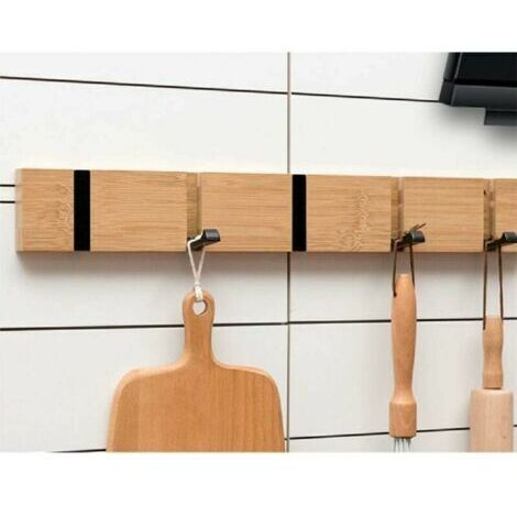 Patères pliables en bois naturel, porte-manteau mural avec 5 crochets, support mural auto-adhésif, organisateur de courrier, porte-clés