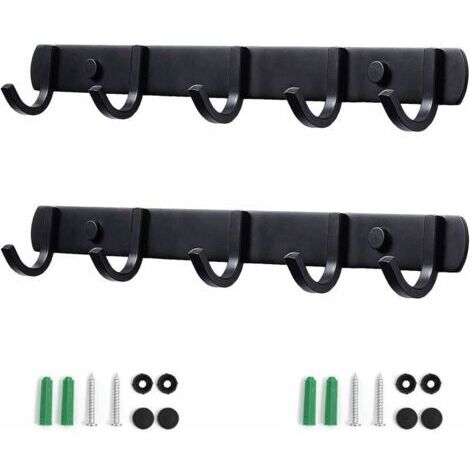 -Patères Porte Manteaux Design En Acier Inoxydable, Patères Salle De Bains Solide pour Chambre Bureau Noir (5 Hook， 2 Pièces)