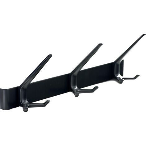 Patères sur lice 863 - 3 patères double tête - en aluminium - finition noir mat - longueur 410 mm - HERMETA