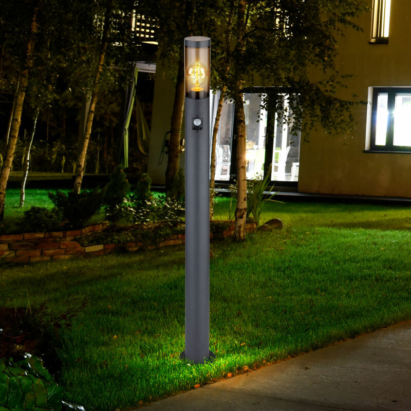 Image of Path light rilevatore di movimento paletto luminoso esterno lampade da giardino antracite IP44, lampada da terra patio balcone, acciaio inox fumè, 1x