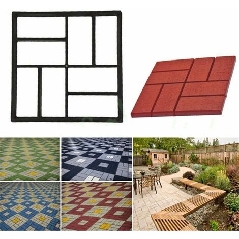 Path Maker 40 x 40 cm Moule Béton en Plastique pour Dalles Ciment Brique Pierre Route Moule à Pavé Réutilisable DIY de Jardin noir——VEBTles
