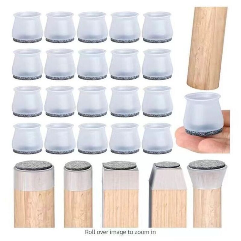 patin chaise,20 pièces protège pied de chaise, tampon chaise, protections de sol en silicone transparent pour pieds de chaise avec patins en feutre,