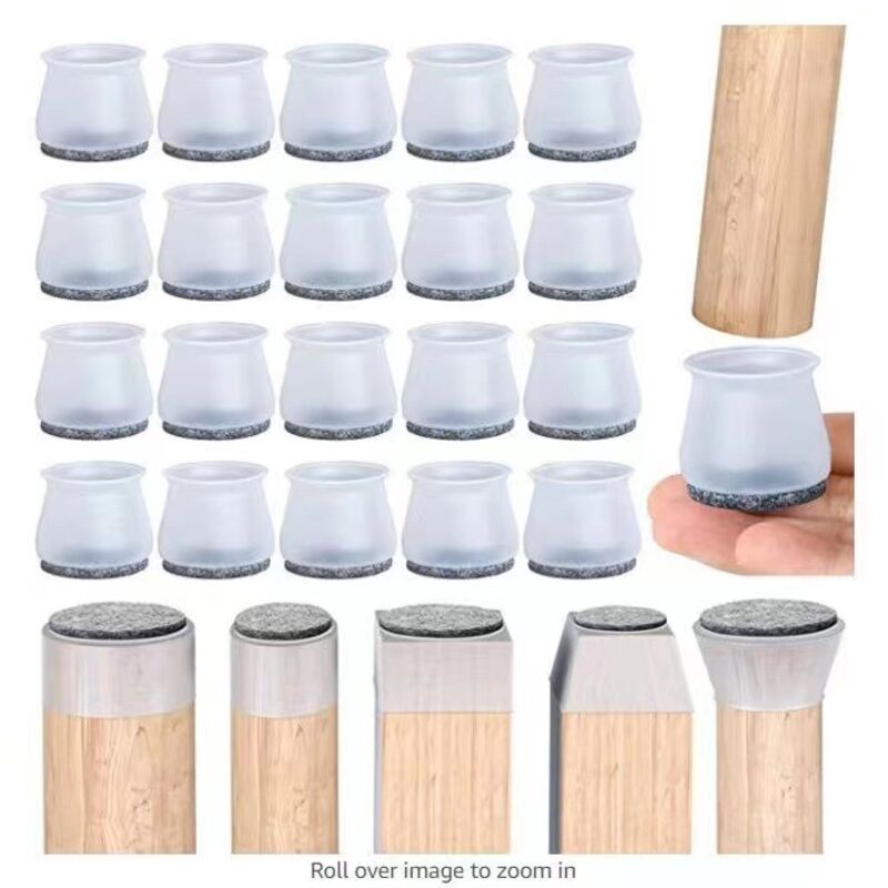 patin chaise,20 pièces protège pied de chaise, tampon chaise, protections de sol en silicone transparent pour pieds de chaise avec patins en feutre,