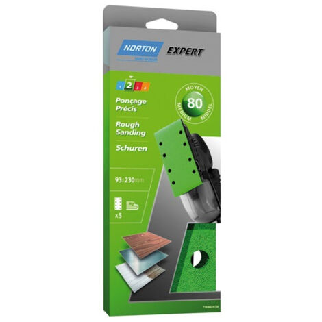 Patin Expert trous parallèles 93x230 grain 80 x 5 pièces - NORTON